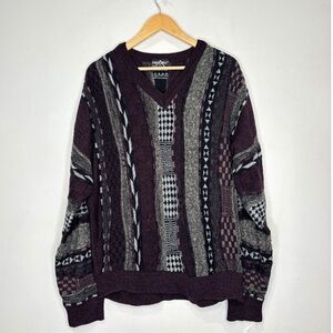 Porto Cruz purple wool knit pattern sweater -sz XL